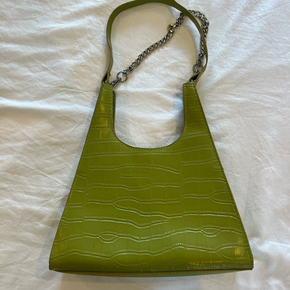 Green Crocodile Print Faux Leather Bag